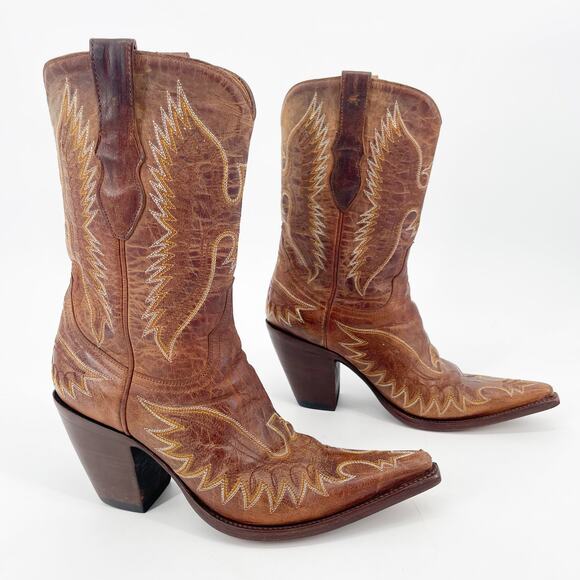 Vintage y2k Old Gringo Tan Elvis Eagle Stitched Western Cowgirl Boot size 7 - Picture 1 of 10